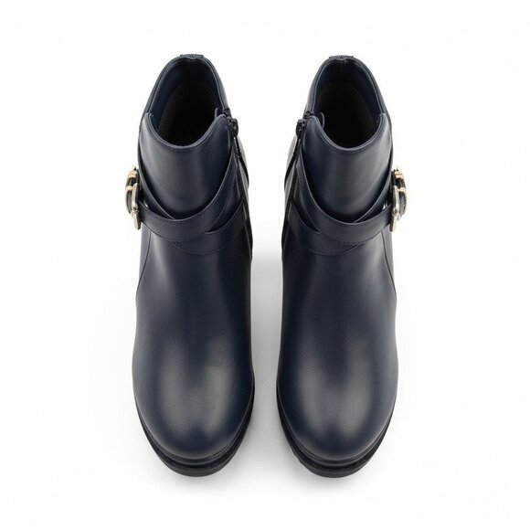 Black Ankle Boots With Buckle Detail & Side Zipper - Picture 1 of 14